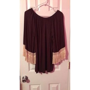 Brown fringe sleeve blouse